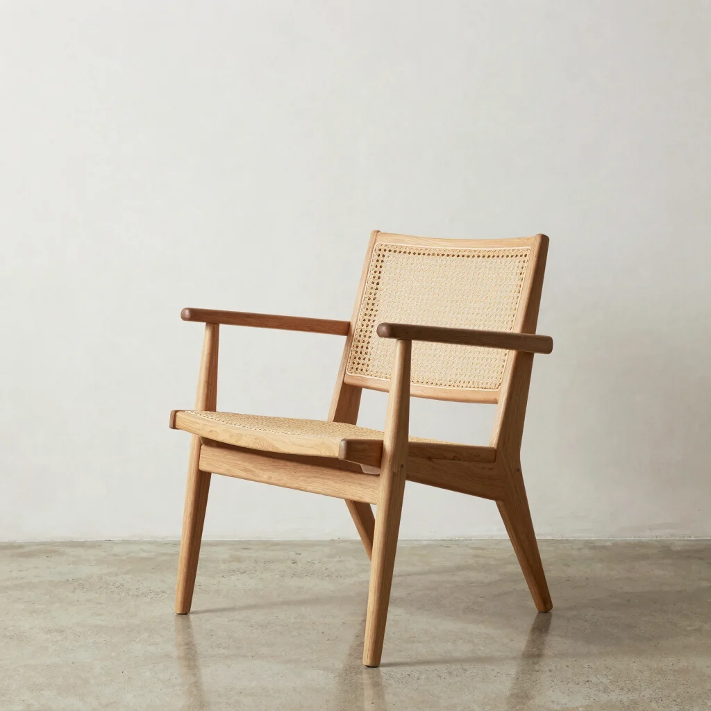 Ghế Armchair Mây Tự Nhiên Khung Gỗ Tần Bì